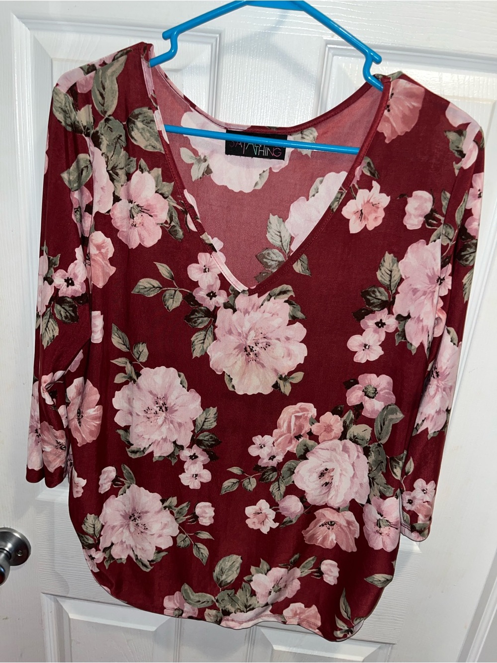 Womens Plus sized Say Anything 1X 3/4 Sleeve Maroon Silikish Blouse